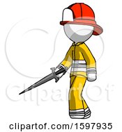 Poster, Art Print Of White Firefighter Fireman Man With Sword Walking Confidently