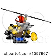 Poster, Art Print Of White Firefighter Fireman Man Flying In Gyrocopter Front Side Angle Top View