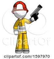Poster, Art Print Of White Firefighter Fireman Man Holding Handgun