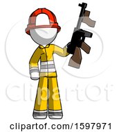 Poster, Art Print Of White Firefighter Fireman Man Holding Tommygun