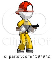 Poster, Art Print Of White Firefighter Fireman Man Tommy Gun Gangster Shooting Pose