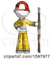 Poster, Art Print Of White Firefighter Fireman Man Holding Staff Or Bo Staff