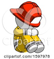 Poster, Art Print Of White Firefighter Fireman Man Sitting With Head Down Facing Angle Right