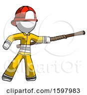 Poster, Art Print Of White Firefighter Fireman Man Bo Staff Pointing Right Kung Fu Pose