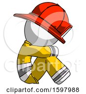 Poster, Art Print Of White Firefighter Fireman Man Sitting With Head Down Facing Sideways Right