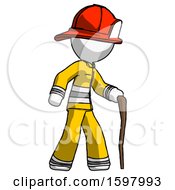 White Firefighter Fireman Man Walking With Hiking Stick