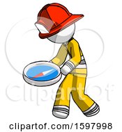 Poster, Art Print Of White Firefighter Fireman Man Walking With Large Compass