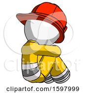 Poster, Art Print Of White Firefighter Fireman Man Sitting With Head Down Back View Facing Right