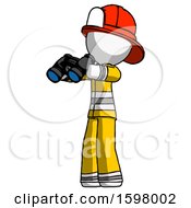 Poster, Art Print Of White Firefighter Fireman Man Holding Binoculars Ready To Look Left