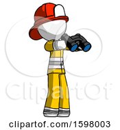 Poster, Art Print Of White Firefighter Fireman Man Holding Binoculars Ready To Look Right