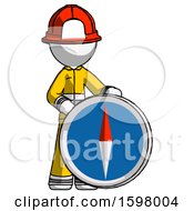 Poster, Art Print Of White Firefighter Fireman Man Standing Beside Large Compass