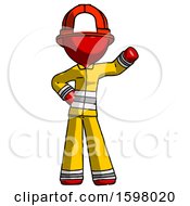Red Firefighter Fireman Man Waving Left Arm With Hand On Hip