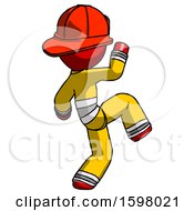 Poster, Art Print Of Red Firefighter Fireman Man Kick Pose Start