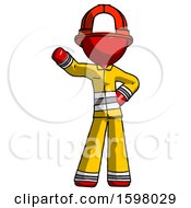 Red Firefighter Fireman Man Waving Right Arm With Hand On Hip