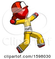 Poster, Art Print Of Red Firefighter Fireman Man Running Away In Hysterical Panic Direction Right