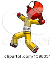 Poster, Art Print Of Red Firefighter Fireman Man Running Away In Hysterical Panic Direction Left
