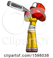 Poster, Art Print Of Red Firefighter Fireman Man Thermometer In Mouth