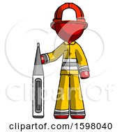 Poster, Art Print Of Red Firefighter Fireman Man Standing With Large Thermometer