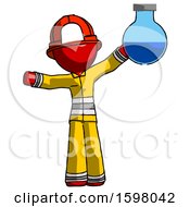 Poster, Art Print Of Red Firefighter Fireman Man Holding Large Round Flask Or Beaker