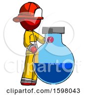 Poster, Art Print Of Red Firefighter Fireman Man Standing Beside Large Round Flask Or Beaker