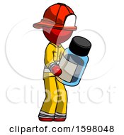 Poster, Art Print Of Red Firefighter Fireman Man Holding Glass Medicine Bottle