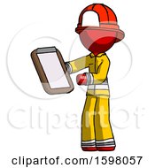 Red Firefighter Fireman Man Reviewing Stuff On Clipboard