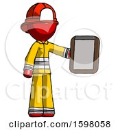 Red Firefighter Fireman Man Showing Clipboard To Viewer