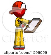 Red Firefighter Fireman Man Using Clipboard And Pencil