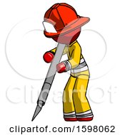 Poster, Art Print Of Red Firefighter Fireman Man Cutting With Large Scalpel