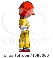 Poster, Art Print Of Red Firefighter Fireman Man Thinking Wondering Or Pondering Rear View