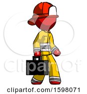 Red Firefighter Fireman Man Walking With Briefcase To The Right