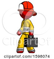 Red Firefighter Fireman Man Walking With Briefcase To The Left