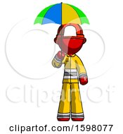 Poster, Art Print Of Red Firefighter Fireman Man Holding Umbrella Rainbow Colored