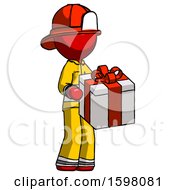 Poster, Art Print Of Red Firefighter Fireman Man Giving A Present