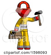 Poster, Art Print Of Red Firefighter Fireman Man Holding Tools And Toolchest Ready To Work