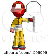 Poster, Art Print Of Red Firefighter Fireman Man Holding Stop Sign