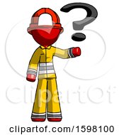 Red Firefighter Fireman Man Holding Question Mark To Right