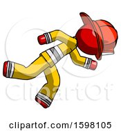 Poster, Art Print Of Red Firefighter Fireman Man Running While Falling Down