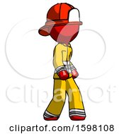 Poster, Art Print Of Red Firefighter Fireman Man Walking Turned Right Front View