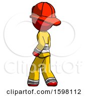 Poster, Art Print Of Red Firefighter Fireman Man Walking Away Direction Left View
