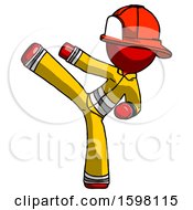 Poster, Art Print Of Red Firefighter Fireman Man Ninja Kick Left