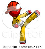 Poster, Art Print Of Red Firefighter Fireman Man Ninja Kick Right