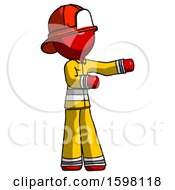 Poster, Art Print Of Red Firefighter Fireman Man Presenting Something To His Left