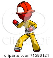 Poster, Art Print Of Red Firefighter Fireman Man Martial Arts Defense Pose Left