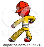 Poster, Art Print Of Red Firefighter Fireman Man Karate Defense Pose Left
