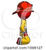 Poster, Art Print Of Red Firefighter Fireman Man Kneeling Right