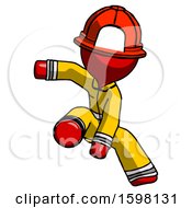 Poster, Art Print Of Red Firefighter Fireman Man Action Hero Jump Pose