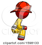 Red Firefighter Fireman Man Squatting Facing Right