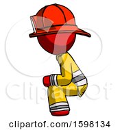 Poster, Art Print Of Red Firefighter Fireman Man Squatting Facing Left