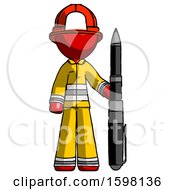 Poster, Art Print Of Red Firefighter Fireman Man Holding Large Pen